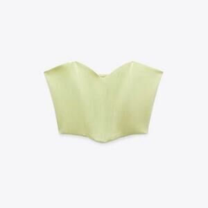 Zara Satin Effect Corset Style Bustier Cropped Tank Top Yellow Size Medium